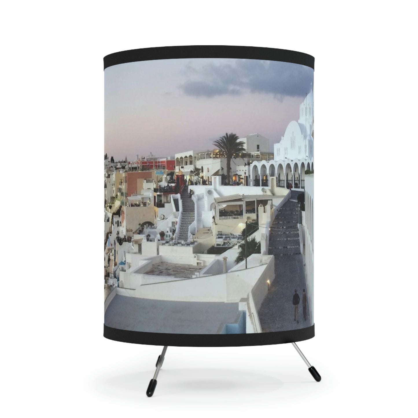 A Stroll in Santorini Lamp - Tripod Lamp with Printed High-Resolution Shade, US\CA plug