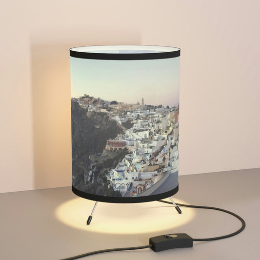 A Stroll in Santorini Lamp - Tripod Lamp with Printed High-Resolution Shade, US\CA plug